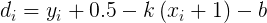 \large {\color{Golden} }d_{i}=y_{i}+0.5-k\left ( x_{i} +1\right )-b