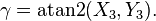 \gamma = \operatorname{atan2}(X_3 , Y_3).