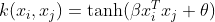 k(x_i,x_j)=\tanh(\beta x_i^Tx_j+\theta )