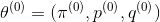 \theta^{(0)}=(\pi^{(0)},p^{(0)},q^{(0)})