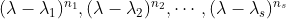 (\lambda-\lambda _1)^{n_1}, (\lambda-\lambda _2)^{n_2}, \cdots,(\lambda-\lambda _s)^{n_s}