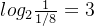 log_{2}\frac{1}{1/8}=3