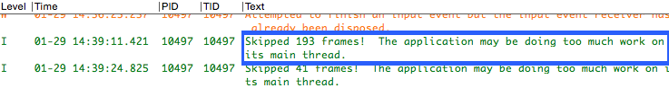Logcat of skipped frames