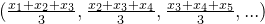 \textup{}(\frac{x_1+x_2+x_3}{3}, \frac{x_2+x_3+x_4}{3}, \frac{x_3+x_4+x_5}{3}, ...)