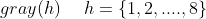 gray(h)\begin{array}{*{20}{c}} {}&{h = \left\{ {1,2,....,8} \right\}} \end{array}