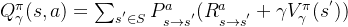 Q_{\gamma}^{\pi}(s,a)=\sum_{s^{'} \in S}P_{s\rightarrow s^{'}}^a(R_{s \rightarrow s^{'}}^{a}+\gamma V_{\gamma}^{\pi}(s^{'}))