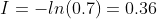 I=-ln(0.7)=0.36