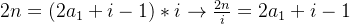 2n=(2{a_{1}}+i-1)*i\rightarrow \frac{2n}{i}=2{a_{1}}+i-1