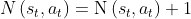 N\left(s_{t}, a_{t}\right)=\mathrm{N}\left(s_{t}, a_{t}\right)+1