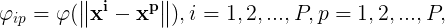 \large \varphi _{ip}=\varphi (\left \|\mathbf{ x^i-x^p} \right \|),i=1,2,...,P,p = 1,2,...,P,