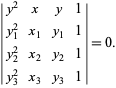 |y^2 x y 1; y_1^2 x_1 y_1 1; y_2^2 x_2 y_2 1; y_3^2 x_3 y_3 1|=0.