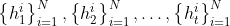 \left\{h_{1}^{i}\right\}_{i=1}^{N},\left\{h_{2}^{i}\right\}_{i=1}^{N}, \ldots,\left\{h_{t}^{i}\right\}_{i=1}^{N}