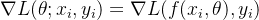 \nabla L(\theta; x_i, y_i) = \nabla L(f(x_i, \theta), y_i)