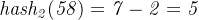 \mathit{hash_{2}(58)=7-2=5}