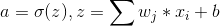 a=\sigma(z),z=\sum w_{j}*x_{i}+b