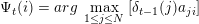 \small \Psi_t(i) = arg \; \max_{1 \leq j \leq N}\;[\delta_{t-1}(j)a_{ji}]