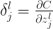  \delta^l_j = \frac{\partial C}{\partial z^l_j}