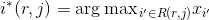 i^{*}(r,j)=\arg \mathrm{max}_{\, i'\in R(r,j)}x_{i'}