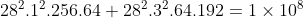 28^{2} . 1^{2} . 256 . 64 + 28^{2} . 3^{2} . 64. 192 = 1\times 10^{8}