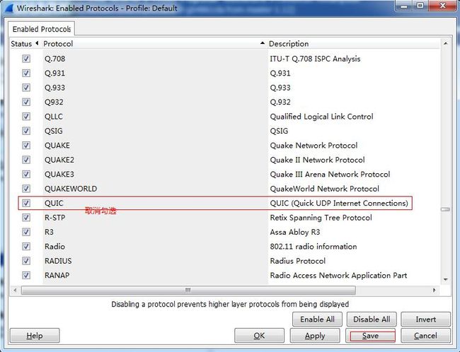 Wireshark Enabled Protocols