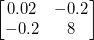 \small \small \begin{bmatrix} 0.02 & -0.2\\ -0.2 & 8 \end{bmatrix}