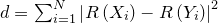 d = \sum_{i=1}^{N} \left | R\left ( X_i\right )-R\left ( Y_i \right ) \right |^{2}