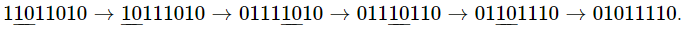 110–––11010→10–––111010→011110–––10→01110–––110→0110–––1110→01011110.