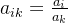 a_{ik}= \tfrac{a_{i}}{a_{k}}