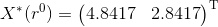 X^*(r^0) = \begin{pmatrix}4.8417 & 2.8417\end{pmatrix}^{\mathrm{T}}