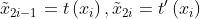 \tilde{x}_{2 i-1}=t\left(x_{i}\right) , \tilde{x}_{2 i}=t^{\prime}\left(x_{i}\right)