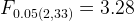 \large F_{0.05(2,33)}=3.28