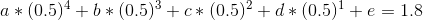 a*(0.5)^{4}+b*(0.5)^{3}+c*(0.5)^{2}+d*(0.5)^{1}+e=1.8
