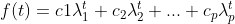 f(t)=c1\lambda _1^t+c_2\lambda _2^t+...+c_p\lambda _p^t