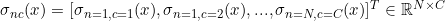 \sigma_{nc}(x) = [\sigma_{n=1, c=1}(x),\sigma_{n=1, c=2}(x), ... , \sigma_{n=N, c=C}(x)] ^ T \in \mathbb{R}^{N \times C}