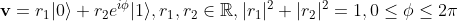 \bold{v} = r_1|0\rangle + r_2 e^{i\phi}|1\rangle, r_1,r_2 \in \mathbb{R}, |r_1|^2 + |r_2|^2=1,0\leq \phi \leq 2\pi