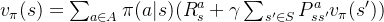 v_{\pi}(s)=\sum_{a\in A}\pi(a|s)(R_s^a+\gamma\sum_{s'\in S}P_{ss'}^av_{\pi}(s'))