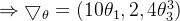 \Rightarrow \bigtriangledown_\theta=(10\theta_1,2,4\theta_3^3)