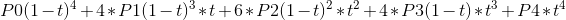 P0(1-t)^{4} + 4*P1(1-t)^{3}*t + 6*P2(1-t)^{2}*t^{2} + 4*P3(1-t)*t^{3} + P4*t^{4}