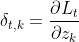 \delta_{t,k}=\frac{\partial L_t}{\partial z_k}