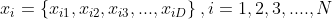 x_{i} =\left\{ x_{i1} ,x_{i2} ,x_{i3},...,x_{iD}\right\} ,i=1,2,3,....,N