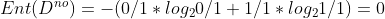 Ent(D^{no}) = -(0/1 * log_20/1 + 1/ 1*log_21/1) = 0