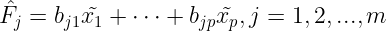 \large \hat{F_{j}}=b_{j1}\tilde{x_{1}} +\cdots +b_{jp}\tilde{x_{p}} ,j=1,2,...,m