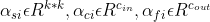 \alpha _{si}\epsilon R^{k*k},\alpha _{ci}\epsilon R^{c_{in}},\alpha _{fi}\epsilon R^{c_{out}}