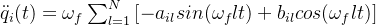 \ddot{q}_i (t) =\omega_{f} \sum_{l=1}^{N} \left [-a_{il} sin (\omega_{f} lt) + b_{il} cos (\omega_{f}lt) \right ]