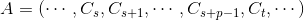 A=(\cdots,C_{s},C_{s+1},\cdots,C_{s+p-1},C_{t},\cdots)