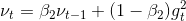 \nu _{t}=\beta _{2}\nu _{t-1}+(1-\beta _{2})g_{t}^{2}
