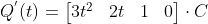 Q^{'}(t)=\begin{bmatrix} 3t^{2} &2t &1 &0 \end{bmatrix}\cdot C