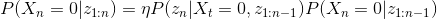 P(X_{n}=0|z_{1:n})=\eta P(z_{n}|X_{t}=0,z_{1:n-1})P(X_{n}=0|z_{1:n-1})