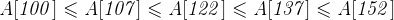 \mathit{A[100]\leqslant A[107]\leqslant A[122]\leqslant A[137]\leqslant A[152]}