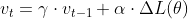 v_{t} = \gamma \cdot v_{t-1} + \alpha \cdot \Delta L(\theta )